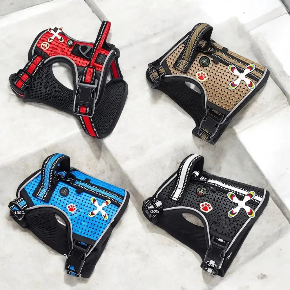 No-Pull Dog Harness Kit with Lead & Light - Red