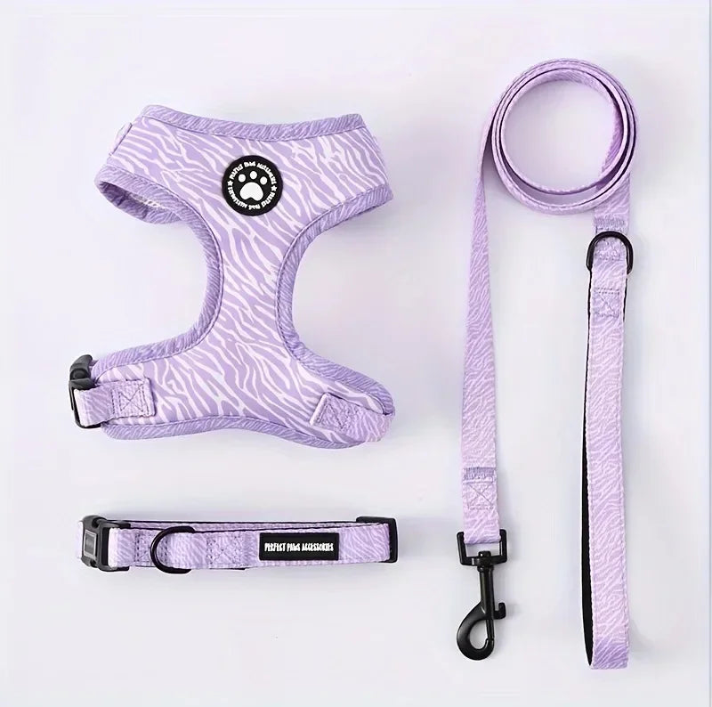 3-Piece Dog Harness Set (Harness, Lead & Collar) - Purple