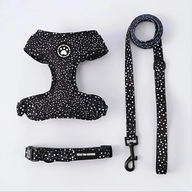 3-Piece Dog Harness Set (Harness, Lead & Collar) - Black