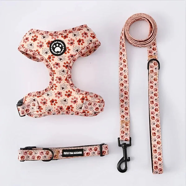 3-Piece Dog Harness Set (Harness, Lead & Collar) - Pink