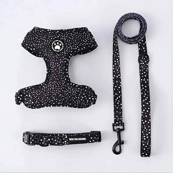 3-Piece Dog Harness Set (Harness, Lead & Collar) - Black